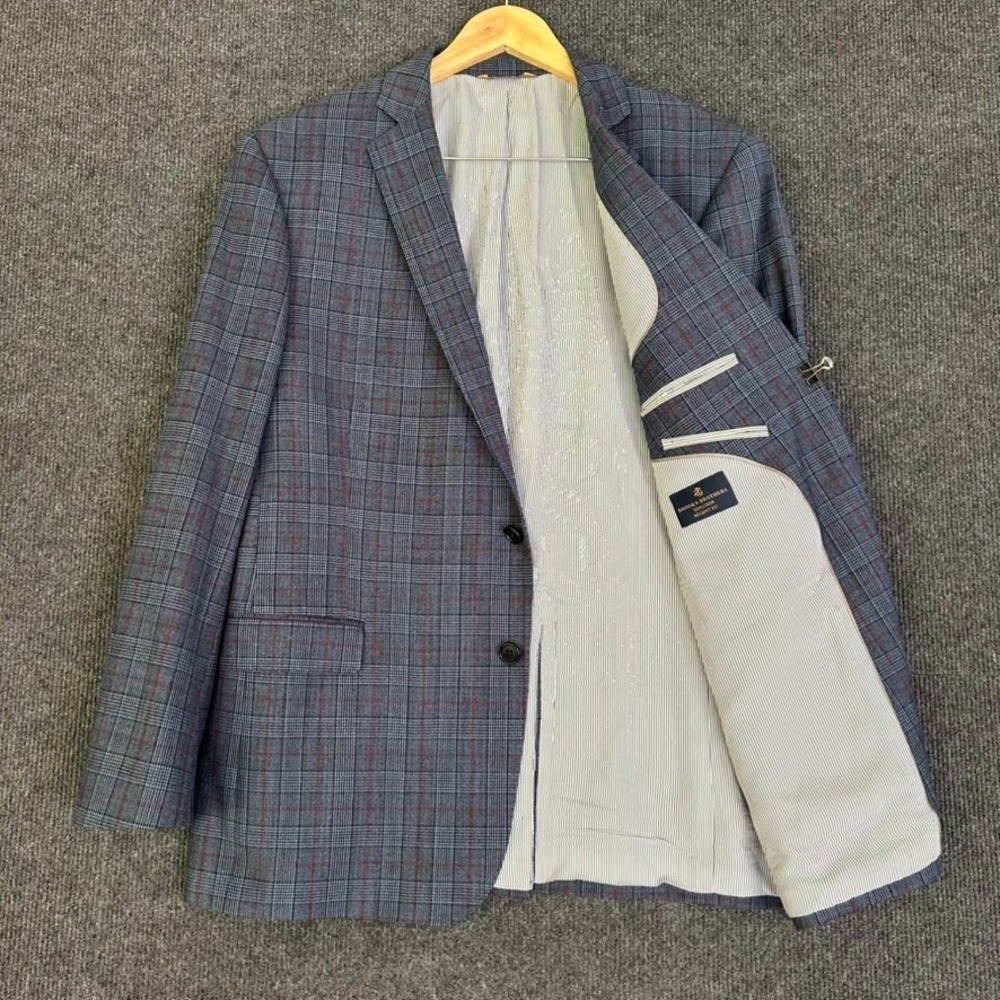 Brooks Brothers Explorer Mens 44R Regent Fit GLEN PLAID Blue Navy Wool Blazer